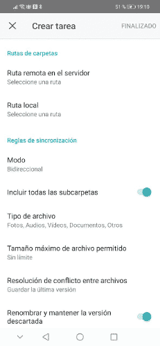 Configuración de tareas de sincronización en Synology Drive