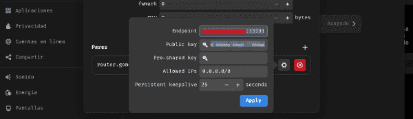 Configuración de pares WireGuard en cliente