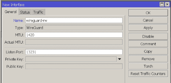 Creación de interfaz WireGuard en Mikrotik