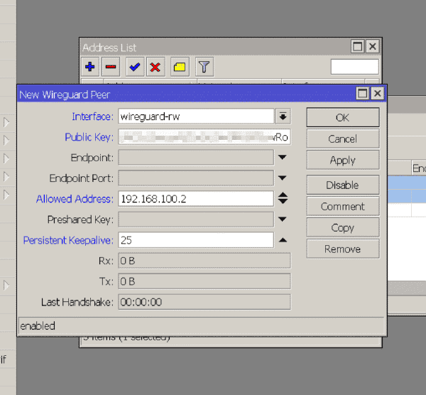 Configuración de peer WireGuard