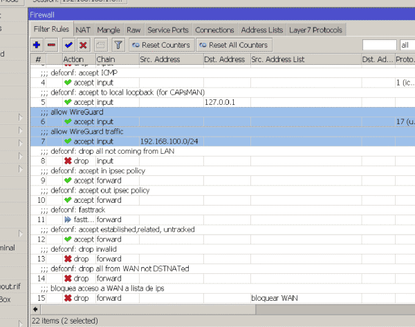 Reordenación de reglas de firewall