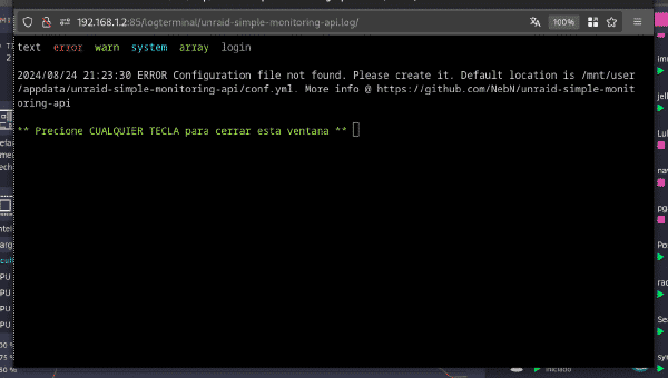 Error del contenedor por falta de configuración