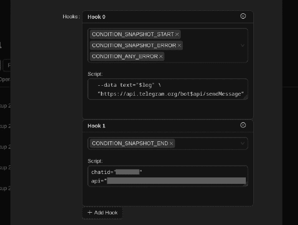 Hook configurado para notificar al finalizar el backup