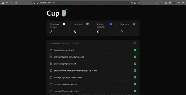 Interfaz web de Cup