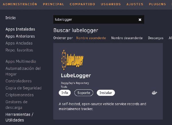 Búsqueda de Lubelogger en Community Applications