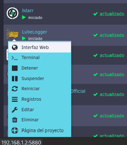 Interfaz de inicio de Lubelogger