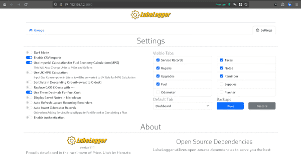 Configuración de Lubelogger