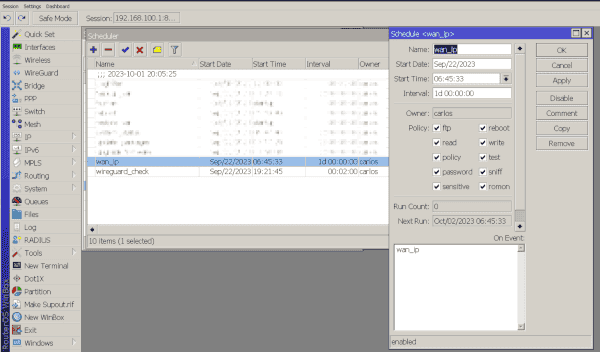 Programación del script en Mikrotik