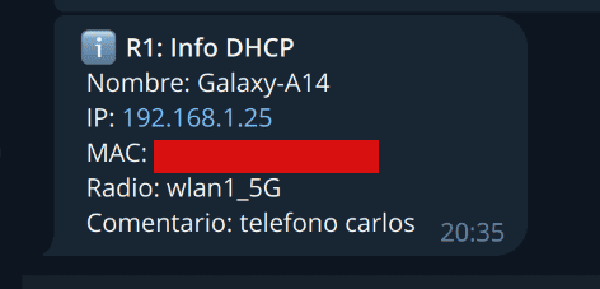 Notificación de nuevo dispositivo DHCP