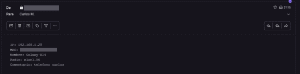 Notificación DHCP por correo electrónico