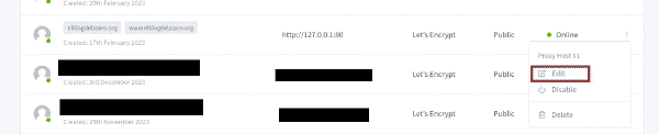 Edición del host en Nginx Proxy Manager