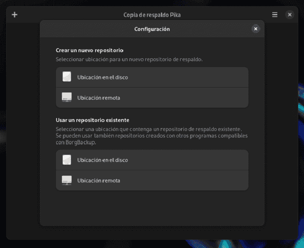 Selección de ubicación del repositorio