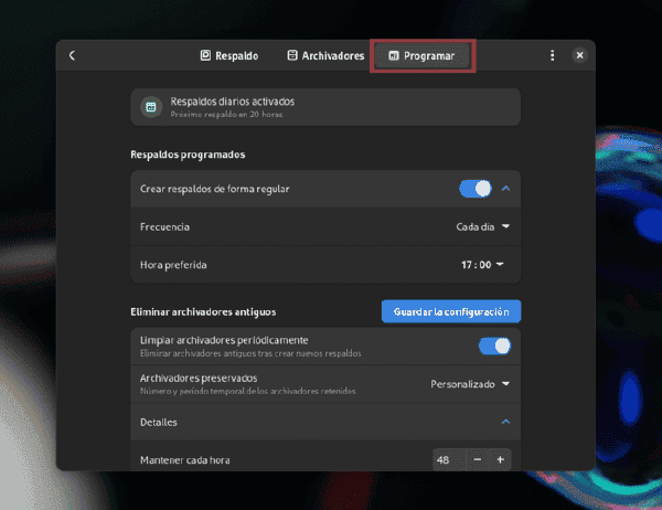 Programación de copias de seguridad