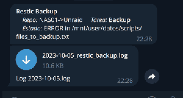 Notificación en Telegram del inicio del backup