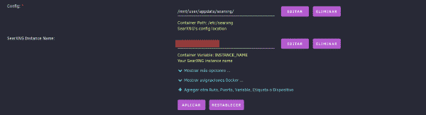 Configuración del nombre de instancia SearXNG