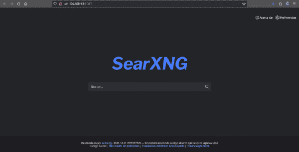 Portal de SearXNG funcionando