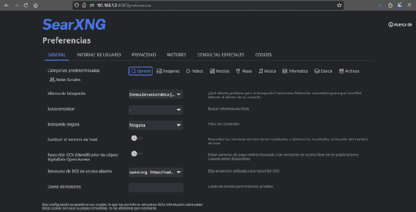 Personalización de la interfaz de SearXNG
