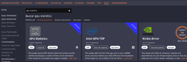 Plugin GPU Statistics en Community Applications