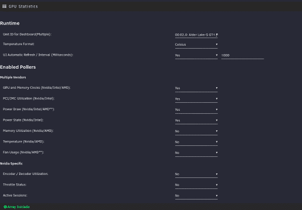 Selección de valores generales en GPU Statistics