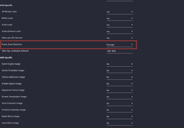 Opciones específicas de GPU Statistics para Intel