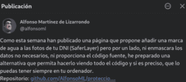 Interfaz de la herramienta de protección de DNI