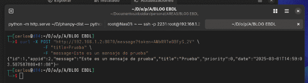 Notificación de prueba en Gotify