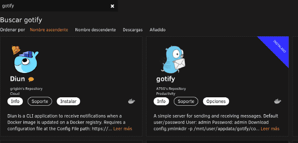Búsqueda de Gotify en Community Applications