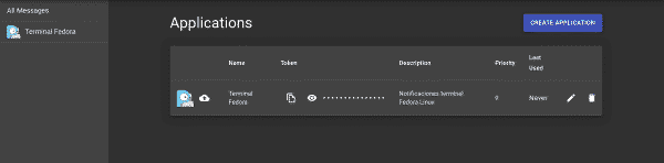 Creación de nueva aplicación en Gotify