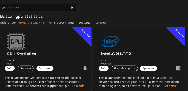 Plugins Intel GPU TOP y GPU Statistics