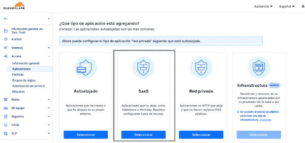 Creación de aplicación SaaS en Cloudflare Access