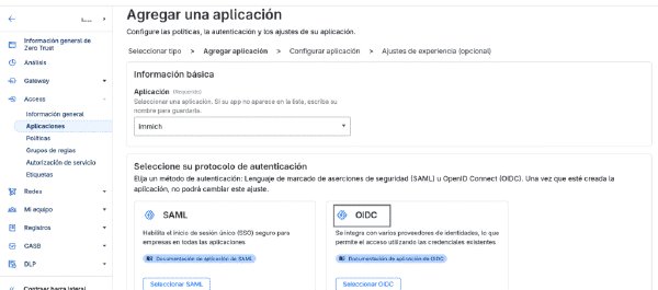Selección de OpenID Connect como método de autenticación