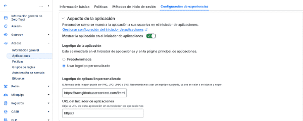 Configuración de URL del iniciador de aplicaciones en Cloudflare