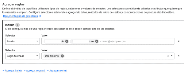 Política de acceso configurada en Cloudflare