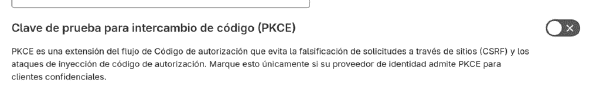 Desactivación de PKCE en la configuración de OAuth