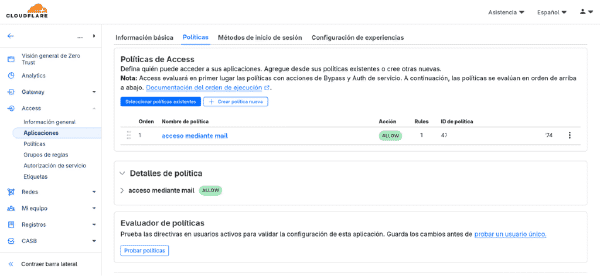 Creación de política de acceso en Cloudflare Access