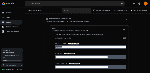 Configuración de OAuth en Immich con datos de Cloudflare