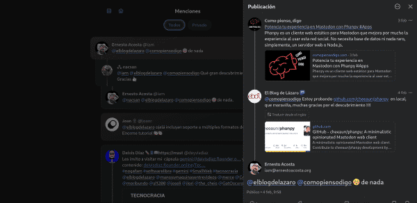 Timeline de Mastodon en Phanpy