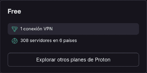 Panel de servidores disponibles en Proton VPN