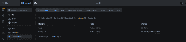 Nueva entrada de ruta de política en UniFi
