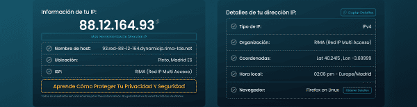 Comprobación de IP pública sin Proton VPN activo
