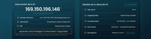 Comprobación de IP pública con Proton VPN activo
