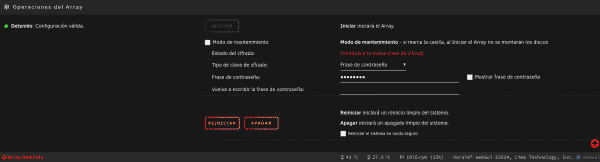 Ingreso de la clave de cifrado LUKS en Unraid