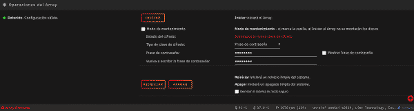 Inicio del array tras configurar el cifrado