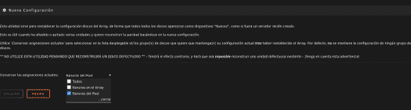 Nueva configuración del array en Unraid