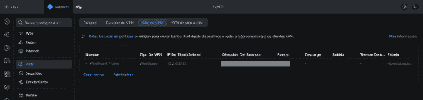 Creación de cliente VPN en router UniFi