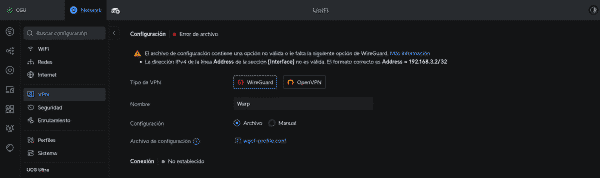 Error de IPv6 en la configuración de WGCF