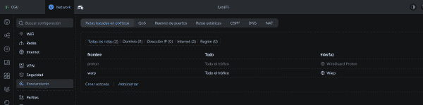 Regla de enrutamiento configurada