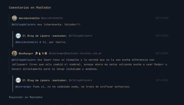 Captura de los comentarios desde Mastodon