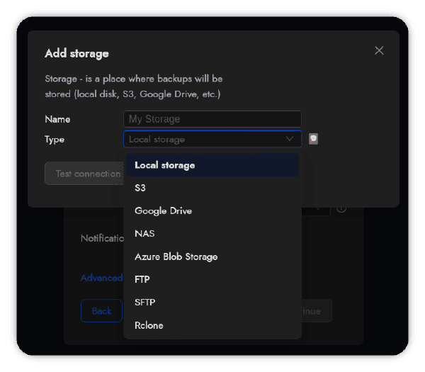 Configuración de almacenamiento local en Databasus