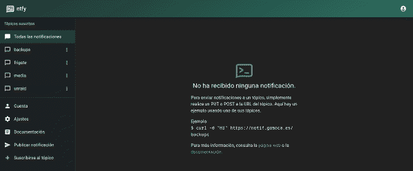 Topics en la interfaz web de ntfy